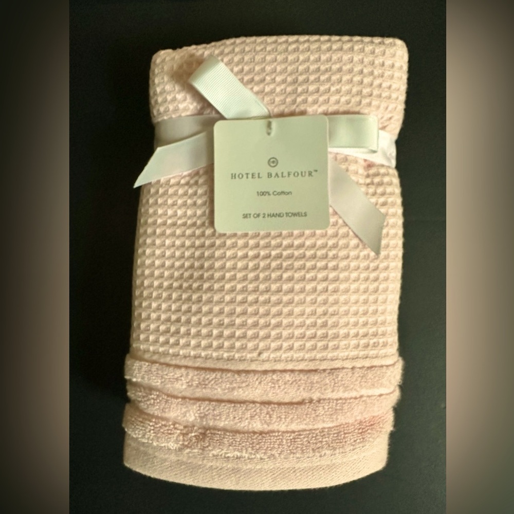 🎁2PC Hotel Balfour Bath Hand Towel Set - Cotton - Waffle - Dogwood Pink